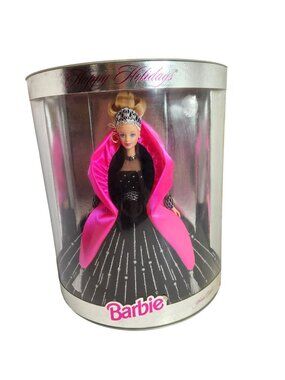 Happy Holidays Barbie Doll 1998 Special Edition In Box Pink & Black Gown Collect